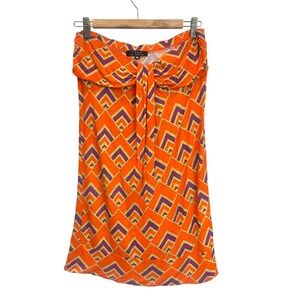 T-Bags Los Angeles Orange Purple Geometric Strapless Tie Front Mini Dress Medium
